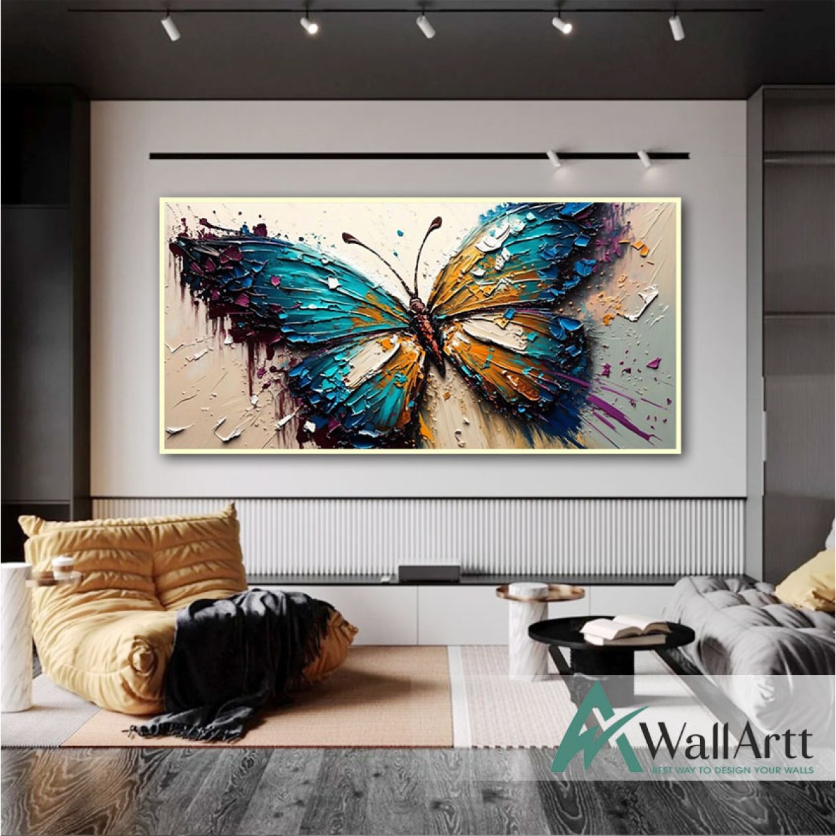 Abstract Blue Butterfly II 3d Heavy Textured Partial Oil Painting